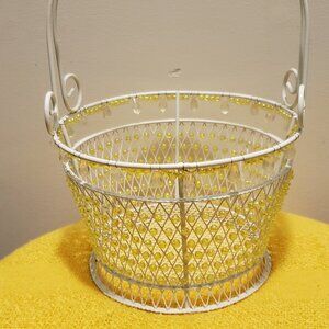 Beaded White Wire Basket.